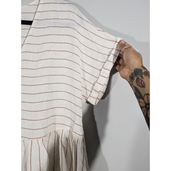 Cato Top Women Sz L Striped Short Sleeve V-Neck Boho Button Down Tunic Lagenlook - Picture 5 of 7